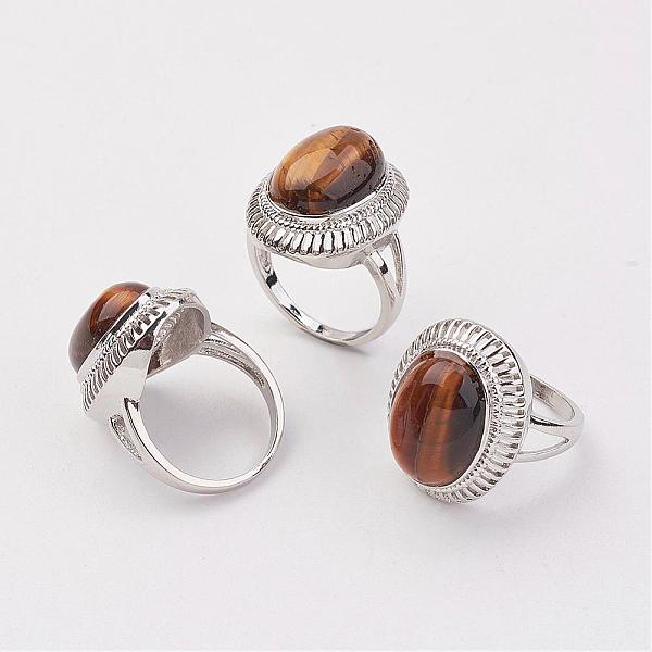 PandaHall Natural Tiger Eye Finger Rings, with Brass Ring Finding, Platinum, Oval, Size 8, 18mm Tiger Eye
PandaHall Natural Tiger Eye Finger Rings, with Brass Ring Finding, Platinum, Oval, Size 8, 18mm Tiger Eye