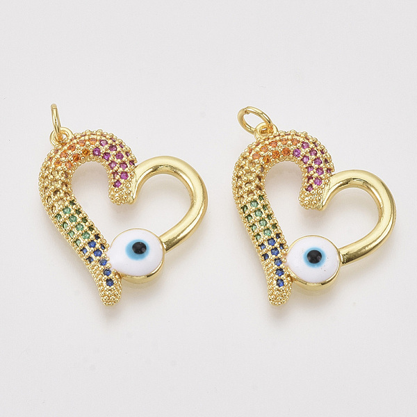 PandaHall Brass Micro Pave Cubic Zirconia Pendants, with Enamel and Jump Rings, Heart with Evil Eyes, Nickel Free, Real 18K Gold Plated...
PandaHall Brass Micro Pave Cubic Zirconia Pendants, with Enamel and Jump Rings, Heart with Evil Eyes, Nickel Free, Real 18K Gold Plated...