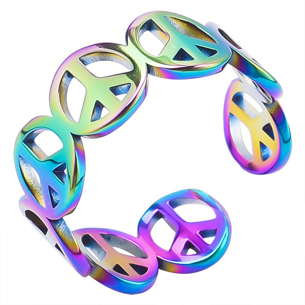 PandaHall Stainless Steel Hollow Out Peace Sign Open Cuff Ring for Women, Rainbow Color, Inner Diameter: 17mm Stainless Steel
PandaHall Stainless Steel Hollow Out Peace Sign Open Cuff Ring for Women, Rainbow Color, Inner Diameter: 17mm Stainless Steel