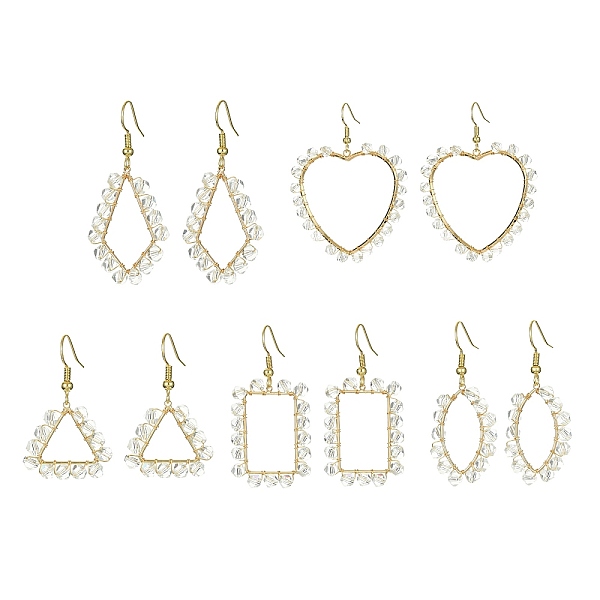 PandaHall 5 Pair 5 Style Brass Geometry Dangle Earrings with Glass Beaded, Triangle & Heart & Kite & Horse Eye & Rectangle..., Clear
PandaHall 5 Pair 5 Style Brass Geometry Dangle Earrings with Glass Beaded, Triangle & Heart & Kite & Horse Eye & Rectangle..., Clear