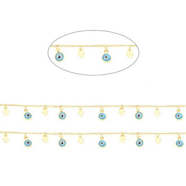 PandaHall Brass Curb Chains, with Enamel, Long-Lasting Plated, Soldered, with Spool, Evil Eyes with Hamsa Hand/Hand of Fatima /Hand of..., Green
PandaHall Brass Curb Chains, with Enamel, Long-Lasting Plated, Soldered, with Spool, Evil Eyes with Hamsa Hand/Hand of Fatima /Hand of..., Green