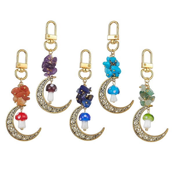 PandaHall Hollow Moon Alloy Pendant Decoraiton, with Gemstone Chip Beads and Mushroom Handmade Lampwork Beads, Alloy Swivel Clasps, 95mm...
PandaHall Hollow Moon Alloy Pendant Decoraiton, with Gemstone Chip Beads and Mushroom Handmade Lampwork Beads, Alloy Swivel Clasps, 95mm...