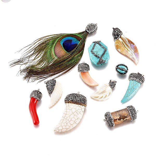 PandaHall Synthetic Turquoise & Resin & Shell Pendants, with Clay Rhinestones and Brass Findings, Mixed Shape, 16.5~130x15~59x8~17.5mm, Hole...
PandaHall Synthetic Turquoise & Resin & Shell Pendants, with Clay Rhinestones and Brass Findings, Mixed Shape, 16.5~130x15~59x8~17.5mm, Hole...