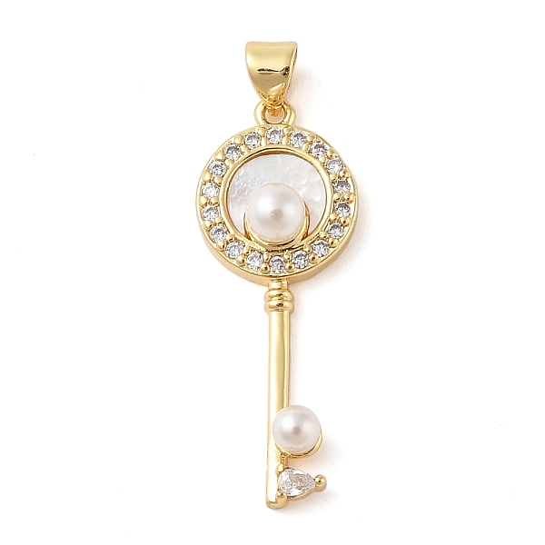 PandaHall Brass & Shell & Clear Cubic Zirconia Pendants, with ABS Plastic Pearl, Key, Real 18K Gold Plated, 34x13x7mm, Hole: 3.5x4mm...
PandaHall Brass & Shell & Clear Cubic Zirconia Pendants, with ABS Plastic Pearl, Key, Real 18K Gold Plated, 34x13x7mm, Hole: 3.5x4mm...