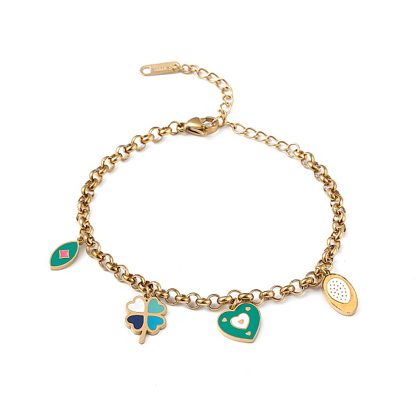 PandaHall Colorful Enamel Horse Eye & Clover & Heart Charm Bracelet, Ion Plating(IP) 304 Stainless Steel Jewelry for Women, Golden, 6-7/8...
PandaHall Colorful Enamel Horse Eye & Clover & Heart Charm Bracelet, Ion Plating(IP) 304 Stainless Steel Jewelry for Women, Golden, 6-7/8...