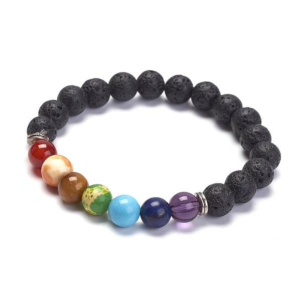 PandaHall Yoga Chakra Jewelry, Natural Lava Rock Stretch Bracelets, with Gemstone and Alloy Beads, Round, 2-1/8 inch(55mm) Mixed Stone
PandaHall Yoga Chakra Jewelry, Natural Lava Rock Stretch Bracelets, with Gemstone and Alloy Beads, Round, 2-1/8 inch(55mm) Mixed Stone