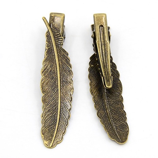 PandaHall Antique Bronze Tone Feather Iron Flat Alligator Hair Clip Findings, with Brass Trays, 53x12x10mm Brass
PandaHall Antique Bronze Tone Feather Iron Flat Alligator Hair Clip Findings, with Brass Trays, 53x12x10mm Brass