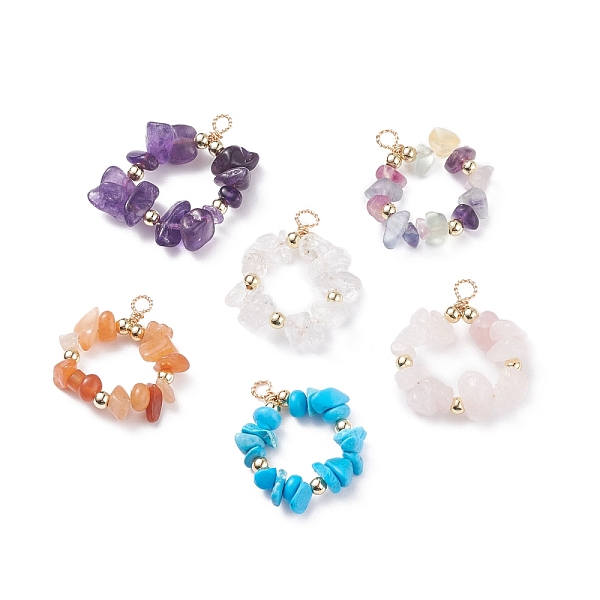 PandaHall Natural & Synthetic Chip Gemstone Pendants, with Real 18K Gold Plated Brass & Copper Wire, Mixed Dyed and Undyed, Round Ring Shape...
PandaHall Natural & Synthetic Chip Gemstone Pendants, with Real 18K Gold Plated Brass & Copper Wire, Mixed Dyed and Undyed, Round Ring Shape...