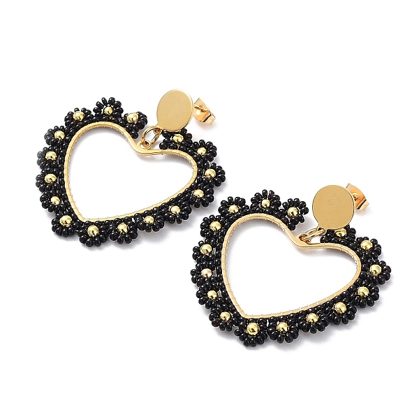 PandaHall Vacuum Plating 304 Stainless Steel Heart Dangle Stud Earrings, Glass Seed Beaded Flower Earrings, Black, 48mm Glass Heart Black
PandaHall Vacuum Plating 304 Stainless Steel Heart Dangle Stud Earrings, Glass Seed Beaded Flower Earrings, Black, 48mm Glass Heart Black