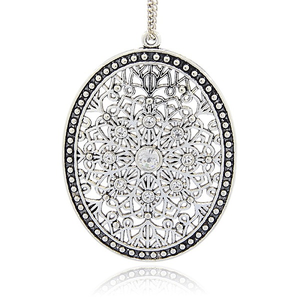PandaHall Antique Silver Plated Alloy Oval Big Pendants, with Rhinestones, Hollow, Crystal, 64x47x6mm, Hole: 2mm Alloy+Rhinestone Oval Clear
PandaHall Antique Silver Plated Alloy Oval Big Pendants, with Rhinestones, Hollow, Crystal, 64x47x6mm, Hole: 2mm Alloy+Rhinestone Oval Clear