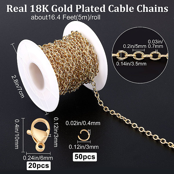 PandaHall Beebeecraft 16.4 Feet Brass Cable Chains 18K Gold Plated Flat Oval Links Chain with 20 Lobster Claw Clasps and 50 Jump Rings for...
PandaHall Beebeecraft 16.4 Feet Brass Cable Chains 18K Gold Plated Flat Oval Links Chain with 20 Lobster Claw Clasps and 50 Jump Rings for...