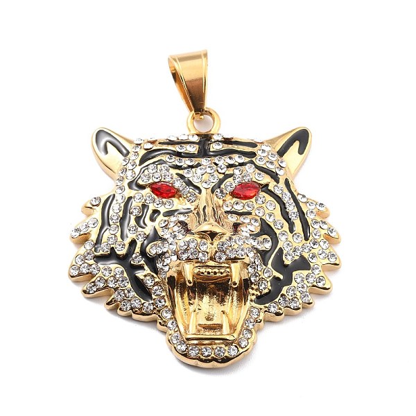 PandaHall Ion Plating(IP) 304 Stainless Steel Big Pendants, with Clear & Red Cubic Zirconia and Black Enamel, Lion, Golden, 55x53x16mm, Hole...
PandaHall Ion Plating(IP) 304 Stainless Steel Big Pendants, with Clear & Red Cubic Zirconia and Black Enamel, Lion, Golden, 55x53x16mm, Hole...