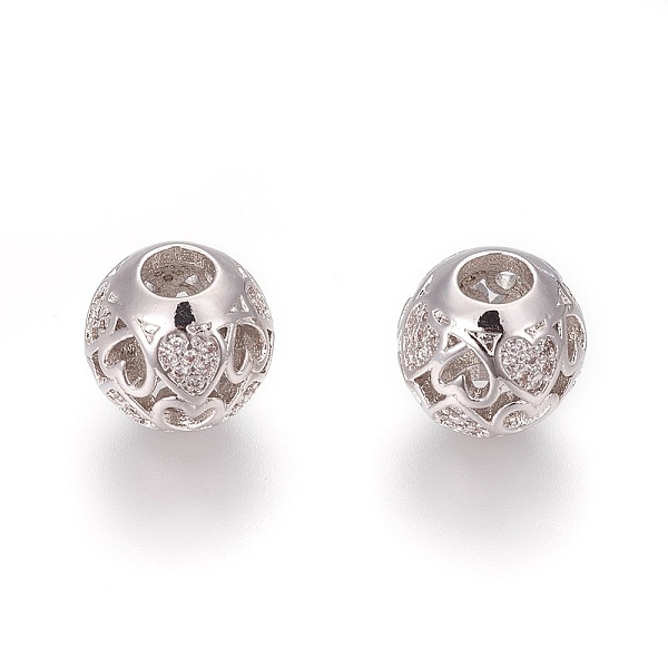 PandaHall Brass European Beads, with Micro Pave Cubic Zirconia, Large Hole Beads, Round with Heart, Platinum, 11.5x11.5mm, Hole: 4.3mm...
PandaHall Brass European Beads, with Micro Pave Cubic Zirconia, Large Hole Beads, Round with Heart, Platinum, 11.5x11.5mm, Hole: 4.3mm...