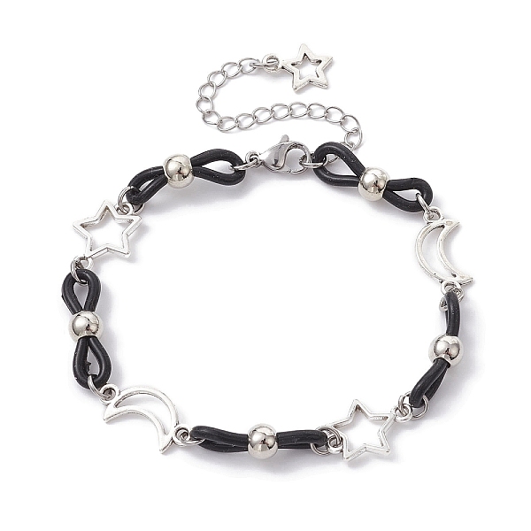 PandaHall Alloy & Silicone Link Chain Bracelets, Star & Moon Bracelet for Women, Black, 7-3/4~7-7/8 inch(19.7~20cm) Alloy Star Black
PandaHall Alloy & Silicone Link Chain Bracelets, Star & Moon Bracelet for Women, Black, 7-3/4~7-7/8 inch(19.7~20cm) Alloy Star Black