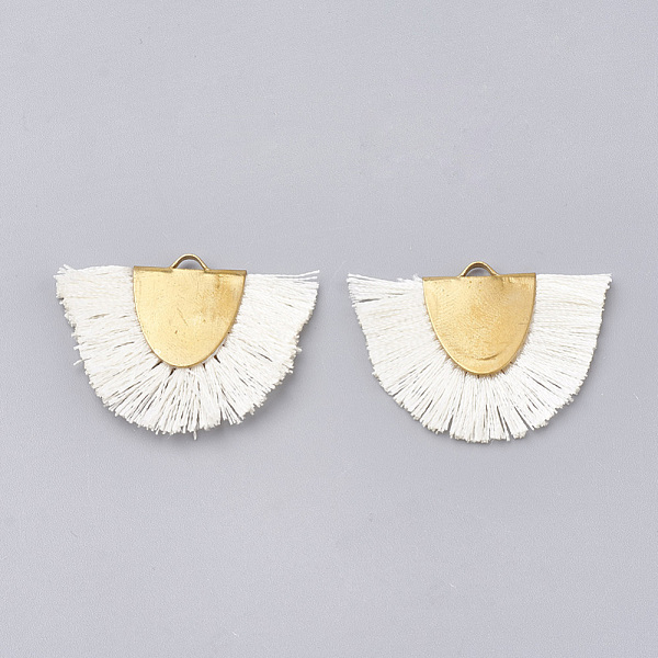 PandaHall Polyester Tassel Pendant Decorations, with Brass Findings, Semicircle, GoldenGold, Cornsilk, 25~27x32~35x3mm, Hole: 3x1.5mm..., Gold
PandaHall Polyester Tassel Pendant Decorations, with Brass Findings, Semicircle, GoldenGold, Cornsilk, 25~27x32~35x3mm, Hole: 3x1.5mm..., Gold