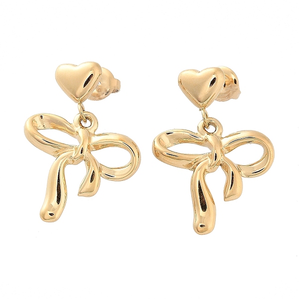 PandaHall 304 Stainless Steel Dangle Stud Earrings, Bowknot with Heart, Real 14K Gold Plated, 26.5x19mm 304 Stainless Steel Bowknot
PandaHall 304 Stainless Steel Dangle Stud Earrings, Bowknot with Heart, Real 14K Gold Plated, 26.5x19mm 304 Stainless Steel Bowknot