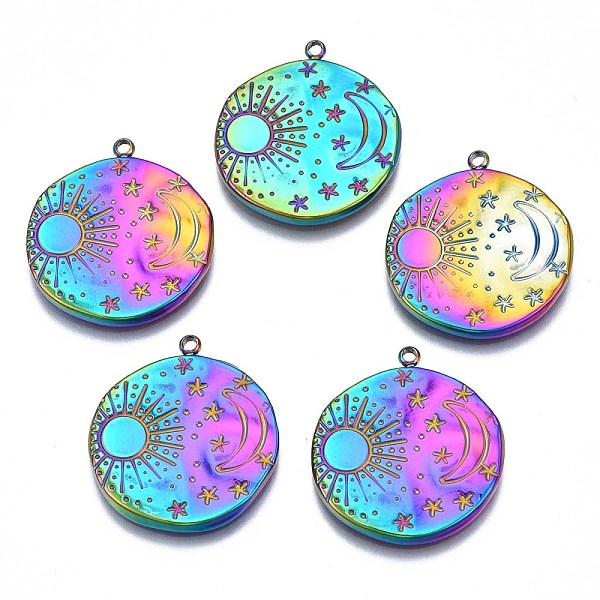 PandaHall Ion Plating(IP) ainbow Color 304 Stainless Steel Pendants, Cadmium Free & Nickel Free & Lead Free, Flat Round with Sun & Moon &...
PandaHall Ion Plating(IP) ainbow Color 304 Stainless Steel Pendants, Cadmium Free & Nickel Free & Lead Free, Flat Round with Sun & Moon &...