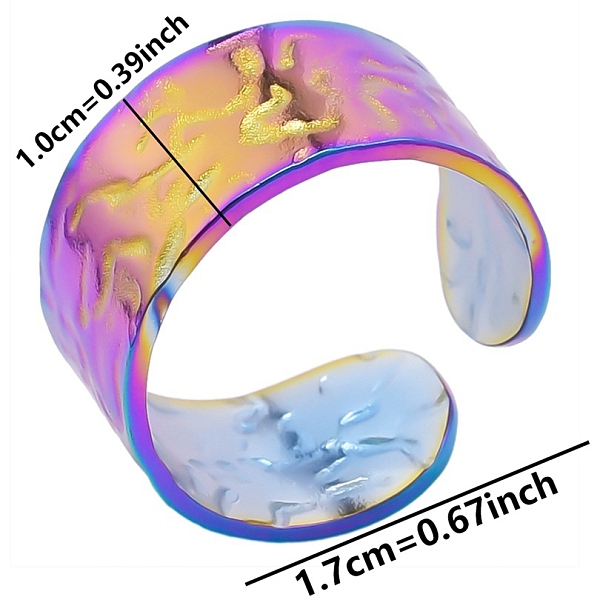 PandaHall 304 Stainless Steel Textured Open Cuff Rings, Rainbow Color, Inner Diameter: 17mm 304 Stainless Steel
PandaHall 304 Stainless Steel Textured Open Cuff Rings, Rainbow Color, Inner Diameter: 17mm 304 Stainless Steel