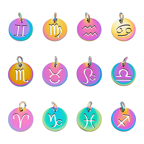 PandaHall Unicraftale 201 Stainless Steel Charms, Laser Cut, with Jump Rings, Flat Round with 12 Constellations, Rainbow Color, 12x12x1mm...
PandaHall Unicraftale 201 Stainless Steel Charms, Laser Cut, with Jump Rings, Flat Round with 12 Constellations, Rainbow Color, 12x12x1mm...