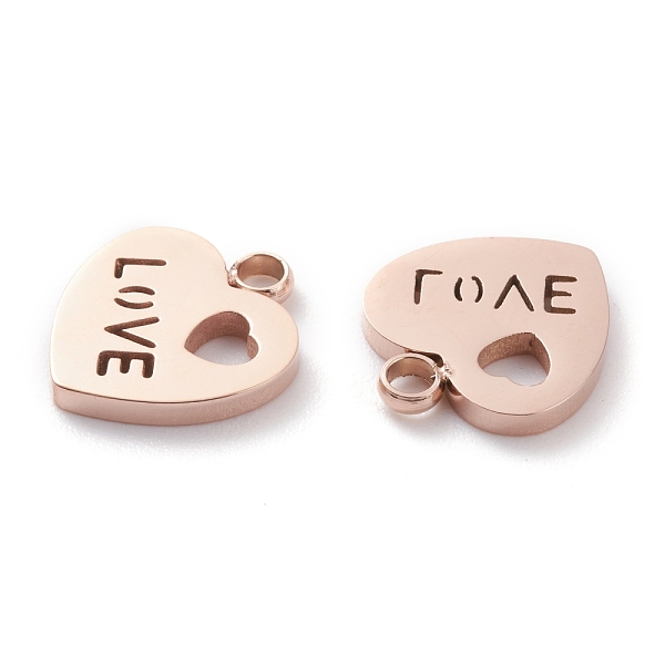 PandaHall Ion Plating(IP) 304 Stainless Steel Charms, Laser Cut, Heart with Word Love, for Valentine's Day, Rose Gold, 12.5x11x1.5mm, Hole...
PandaHall Ion Plating(IP) 304 Stainless Steel Charms, Laser Cut, Heart with Word Love, for Valentine's Day, Rose Gold, 12.5x11x1.5mm, Hole...