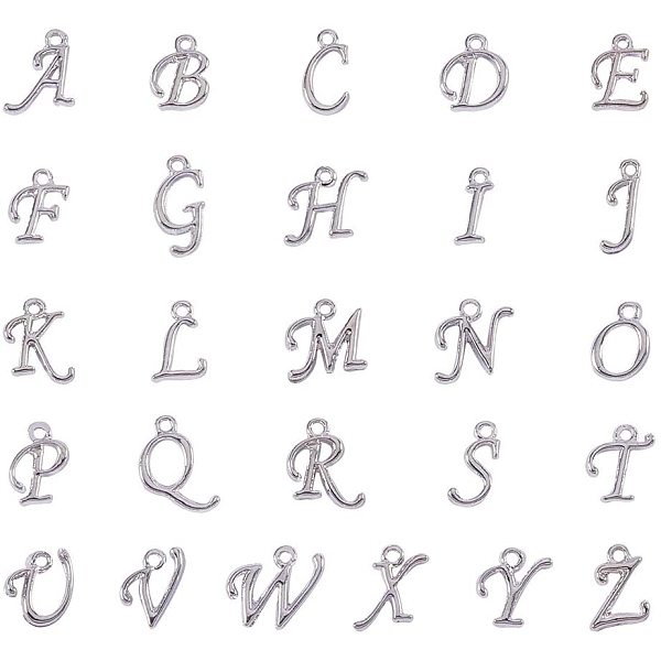 PandaHall Alloy Mixed Letter Pendants, Rack Plating, Platinum Plated, 12~17x4~15x2mm, Hole: 1.5mm, 26 letters/set, 8pcs/letter Alloy Others
PandaHall Alloy Mixed Letter Pendants, Rack Plating, Platinum Plated, 12~17x4~15x2mm, Hole: 1.5mm, 26 letters/set, 8pcs/letter Alloy Others