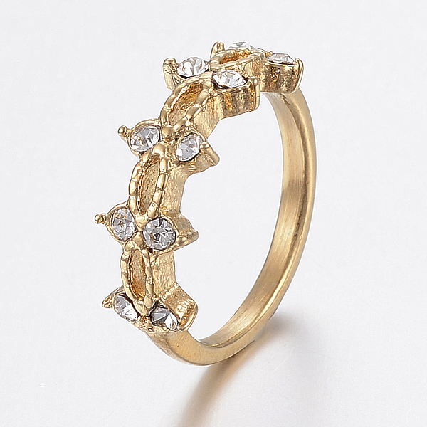 PandaHall Ion Plating(IP) 304 Stainless Steel Rhinestone Finger Rings, Golden, Size 6~9, 16~19mm Stainless Steel+Rhinestone Clear
PandaHall Ion Plating(IP) 304 Stainless Steel Rhinestone Finger Rings, Golden, Size 6~9, 16~19mm Stainless Steel+Rhinestone Clear