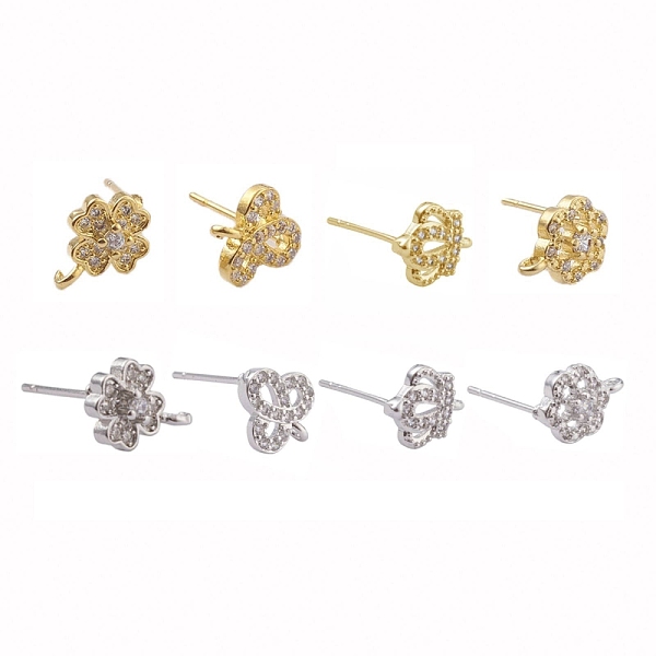 PandaHall 8 Pairs Brass Micro Pave Clear Cubic Zirconia Stud Earring Findings, with Loop, Cadmium Free & Lead Free, Flower & Clover & Crown...
PandaHall 8 Pairs Brass Micro Pave Clear Cubic Zirconia Stud Earring Findings, with Loop, Cadmium Free & Lead Free, Flower & Clover & Crown...