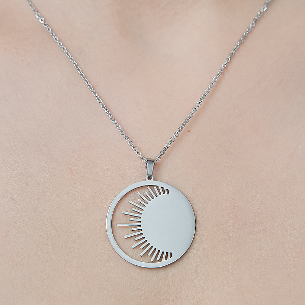 PandaHall 201 Stainless Steel Hollow Sun Pendant Necklace, Stainless Steel Color, 17.72 inch(45cm) 201 Stainless Steel Sun
PandaHall 201 Stainless Steel Hollow Sun Pendant Necklace, Stainless Steel Color, 17.72 inch(45cm) 201 Stainless Steel Sun