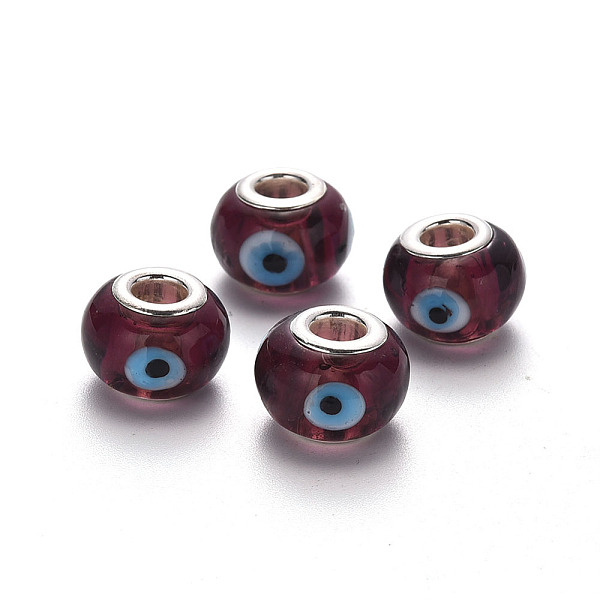 PandaHall Handmade Evil Eye Lampwork European Beads, Large Hole Beads, with Platinum Color Core Brass Double Cores, Rondelle, Coconut Brown...
PandaHall Handmade Evil Eye Lampwork European Beads, Large Hole Beads, with Platinum Color Core Brass Double Cores, Rondelle, Coconut Brown...