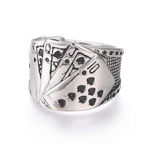 PandaHall 304 Stainless Steel Wide Band Rings, Poker, Antique Silver, Size 7~12, 17~22mm 304 Stainless Steel
PandaHall 304 Stainless Steel Wide Band Rings, Poker, Antique Silver, Size 7~12, 17~22mm 304 Stainless Steel