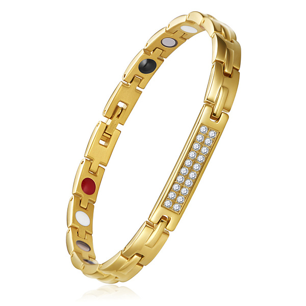 PandaHall SHEGRACE Stainless Steel Panther Chain Watch Band Bracelets, with Crystal Rhinestone and Watch Band Clasps, Golden, 8-1/4 inch..., Clear
PandaHall SHEGRACE Stainless Steel Panther Chain Watch Band Bracelets, with Crystal Rhinestone and Watch Band Clasps, Golden, 8-1/4 inch..., Clear