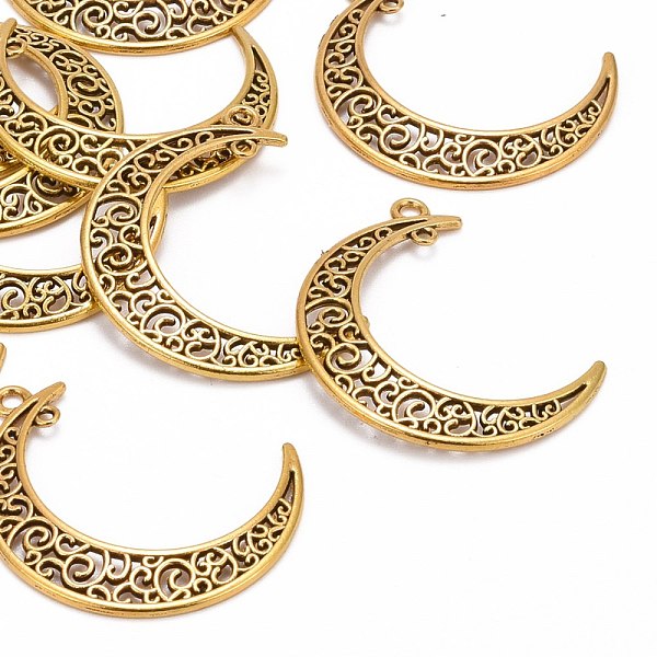 PandaHall Tibetan Style Alloy Hollow Moon 2-Loop Link Pendants, Cadmium Free & Lead Free, Antique Golden, 37x8x2mm, Hole: 1~3mm Alloy Moon
PandaHall Tibetan Style Alloy Hollow Moon 2-Loop Link Pendants, Cadmium Free & Lead Free, Antique Golden, 37x8x2mm, Hole: 1~3mm Alloy Moon