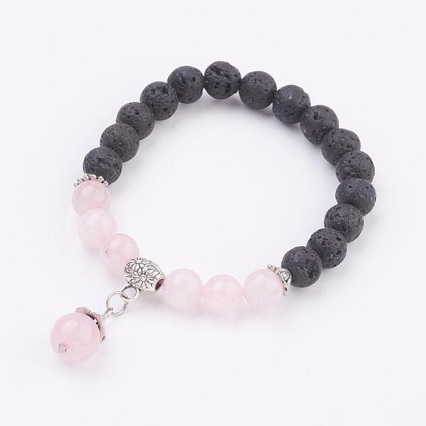 PandaHall Natural Lava Rock and Rose Quartz Charm Bracelets, with Alloy Findings, Round, 2-1/8 inch(54mm) Rose Quartz
PandaHall Natural Lava Rock and Rose Quartz Charm Bracelets, with Alloy Findings, Round, 2-1/8 inch(54mm) Rose Quartz