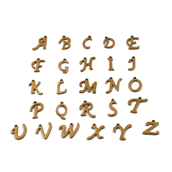PandaHall 304 Stainless Steel Charms, Lettern A~Z, Golden, 11~15x4~13x1mm, Hole: 1mm, 26pcs/bag 304 Stainless Steel Letter
PandaHall 304 Stainless Steel Charms, Lettern A~Z, Golden, 11~15x4~13x1mm, Hole: 1mm, 26pcs/bag 304 Stainless Steel Letter