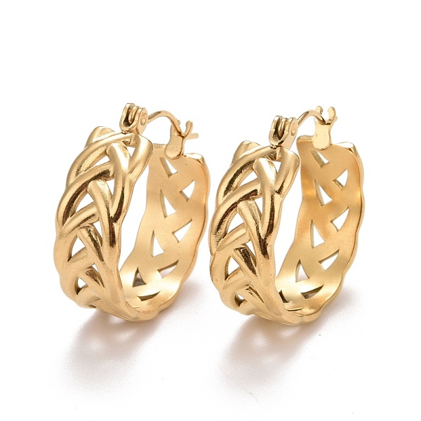 PandaHall Ion Plating(IP) Braided 304 Stainless Steel Hoop Earrings for Women, Golden, 20.5x20x7mm, Pin: 0.6mm 304 Stainless Steel Others
PandaHall Ion Plating(IP) Braided 304 Stainless Steel Hoop Earrings for Women, Golden, 20.5x20x7mm, Pin: 0.6mm 304 Stainless Steel Others
