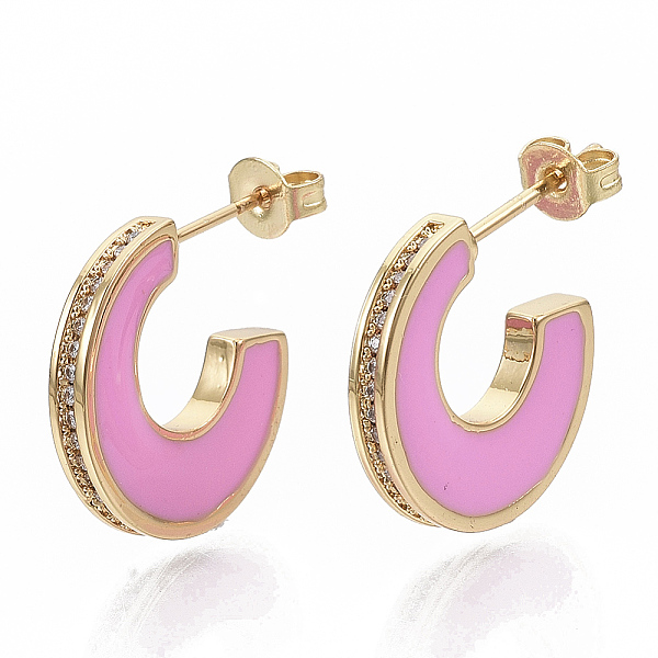 PandaHall Brass Micro Pave Cubic Zirconia Crescent Moon Stud Earrings, Half Hoop Earrings, with Enamel and Ear Nuts, Letter C, Real 18K Gold..., Pink
PandaHall Brass Micro Pave Cubic Zirconia Crescent Moon Stud Earrings, Half Hoop Earrings, with Enamel and Ear Nuts, Letter C, Real 18K Gold..., Pink