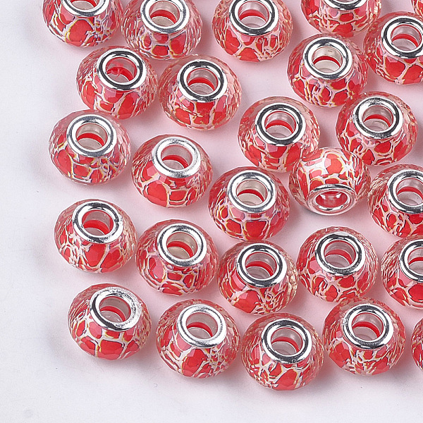PandaHall Resin European Beads, Large Hole Beads, with Silver Color Plated Brass Cores, Faceted, Rondelle, Red, 14x8~8.5mm, Hole: 4.5~5mm...
PandaHall Resin European Beads, Large Hole Beads, with Silver Color Plated Brass Cores, Faceted, Rondelle, Red, 14x8~8.5mm, Hole: 4.5~5mm...