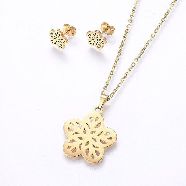 PandaHall 304 Stainless Steel Jewelry Sets, Stud Earrings and Pendant Necklaces, Flower, Golden, Necklace: 17.7 inch(45cm), Stud Earrings...
PandaHall 304 Stainless Steel Jewelry Sets, Stud Earrings and Pendant Necklaces, Flower, Golden, Necklace: 17.7 inch(45cm), Stud Earrings...
