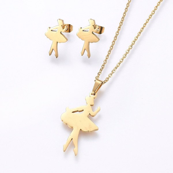 PandaHall 304 Stainless Steel Jewelry Sets, Stud Earrings and Pendant Necklaces, Dancer, Golden, Necklace: 17.7 inch(45cm), Stud Earrings...
PandaHall 304 Stainless Steel Jewelry Sets, Stud Earrings and Pendant Necklaces, Dancer, Golden, Necklace: 17.7 inch(45cm), Stud Earrings...