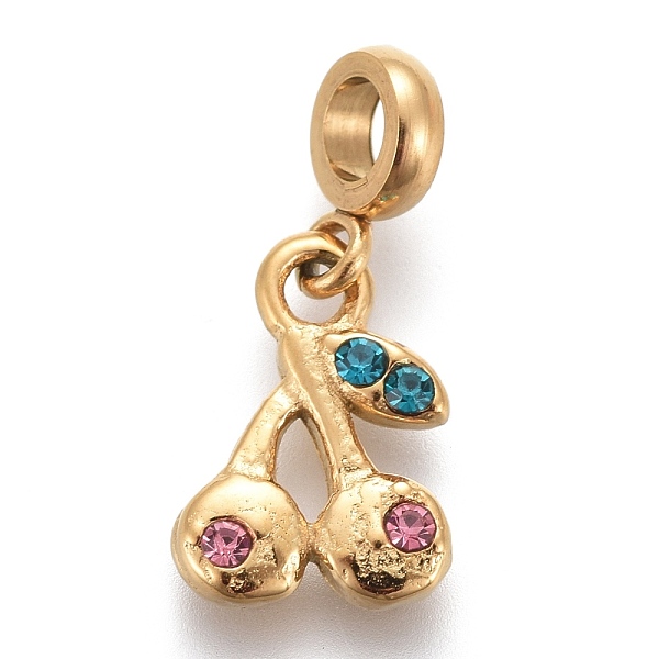 PandaHall Ion Plating(IP) 304 Stainless Steel Pendants, with Rhinestone and Tube Bails, Cherry, Golden, 15mm, Pendant: 9.6x7.4x2mm, Hole..., Pink
PandaHall Ion Plating(IP) 304 Stainless Steel Pendants, with Rhinestone and Tube Bails, Cherry, Golden, 15mm, Pendant: 9.6x7.4x2mm, Hole..., Pink