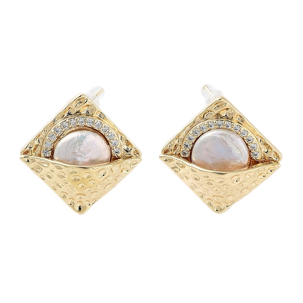 PandaHall Rhombus Natural Pearl Stud Earrings with Brass Micro Pave Cubic Zirconia and 925 Sterling Silver Pins, Real 14K Gold Plated...
PandaHall Rhombus Natural Pearl Stud Earrings with Brass Micro Pave Cubic Zirconia and 925 Sterling Silver Pins, Real 14K Gold Plated...