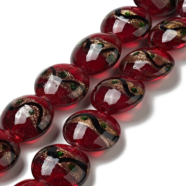 PandaHall Handmade Gold Sand Lampwork Beads Strands, Flat Round, Dark Red, 21x11mm, Hole: 1.2mm, about 18pcs/strand, 13.98 inch(35.5cm)...
PandaHall Handmade Gold Sand Lampwork Beads Strands, Flat Round, Dark Red, 21x11mm, Hole: 1.2mm, about 18pcs/strand, 13.98 inch(35.5cm)...