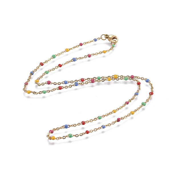 PandaHall 304 Stainless Steel Cable Chain Necklaces, with Enamel, Golden, Mixed Color, 17.51 inch(44.5cm), 1.7mm, Beads: 5x2~3x1.5~2.5mm 304..., Multicolor
PandaHall 304 Stainless Steel Cable Chain Necklaces, with Enamel, Golden, Mixed Color, 17.51 inch(44.5cm), 1.7mm, Beads: 5x2~3x1.5~2.5mm 304..., Multicolor