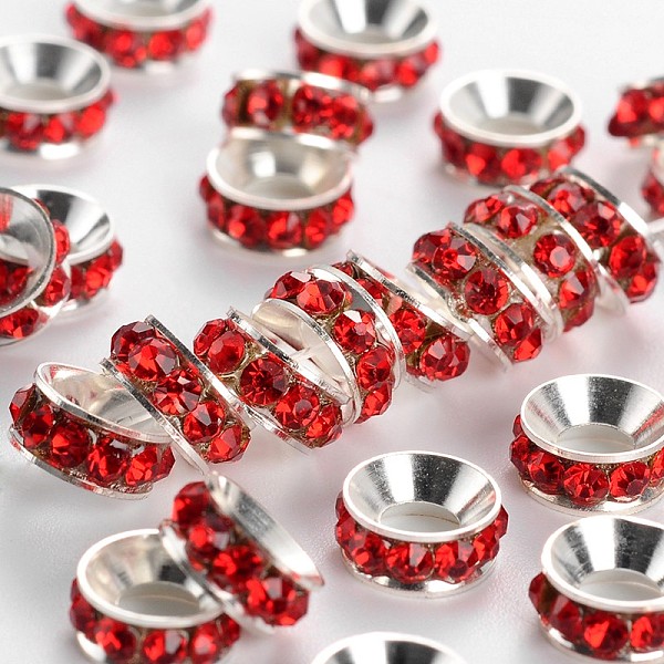 PandaHall Brass Rhinestone Spacer Beads, Grade A, Rondelle, Silver Color Plated, Light Siam, 7x3.3mm Brass+Rhinestone Rondelle Red
PandaHall Brass Rhinestone Spacer Beads, Grade A, Rondelle, Silver Color Plated, Light Siam, 7x3.3mm Brass+Rhinestone Rondelle Red
