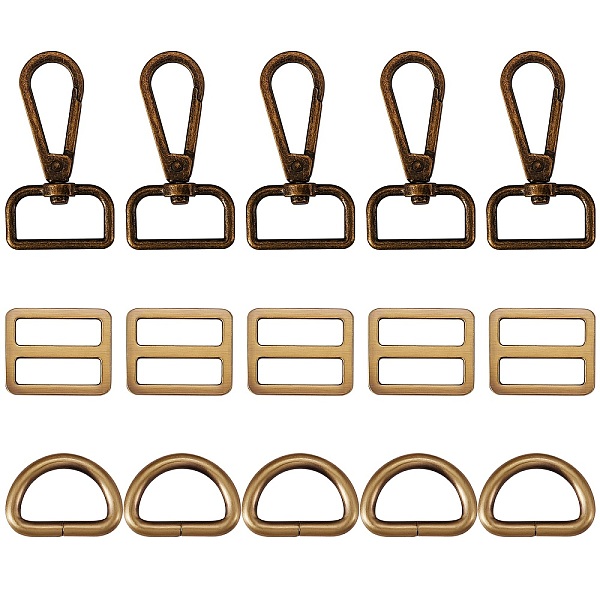 PandaHall 15Pcs 3 Style Iron D Rings, Alloy Slider Buckles & Swivel Clasps, Brushed Antique Bronze, 5pcs/style Alloy
PandaHall 15Pcs 3 Style Iron D Rings, Alloy Slider Buckles & Swivel Clasps, Brushed Antique Bronze, 5pcs/style Alloy