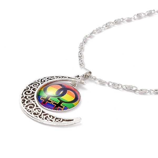 PandaHall Rainbow Pride Necklace, Flat Round with Pattern & Moon Pendant Necklace for Men Women, Antique Silver & Platinum, Female Gender...
PandaHall Rainbow Pride Necklace, Flat Round with Pattern & Moon Pendant Necklace for Men Women, Antique Silver & Platinum, Female Gender...