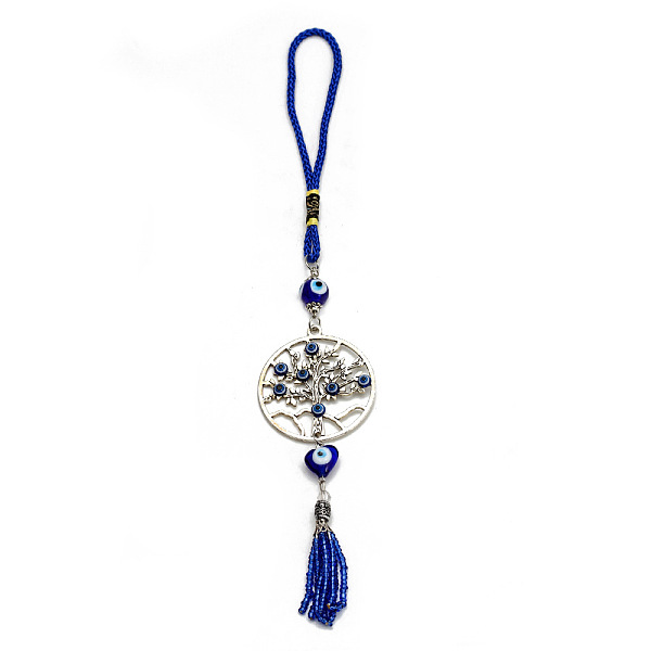 PandaHall Alloy & Lampwork Tree of Life with Evil Eye Pendant Decoration, Glass Beaded Tassel Hanging Car Ornaments, Antique Silver, 290mm..., Blue
PandaHall Alloy & Lampwork Tree of Life with Evil Eye Pendant Decoration, Glass Beaded Tassel Hanging Car Ornaments, Antique Silver, 290mm..., Blue