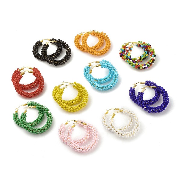 PandaHall Glass Seed Beaded Hoop Earrings for Women, Real 18K Gold Plated Big Circle Brass Hoop Earrings, Mixed Color, 44x45x8.5mm, Pin..., Multicolor
PandaHall Glass Seed Beaded Hoop Earrings for Women, Real 18K Gold Plated Big Circle Brass Hoop Earrings, Mixed Color, 44x45x8.5mm, Pin..., Multicolor