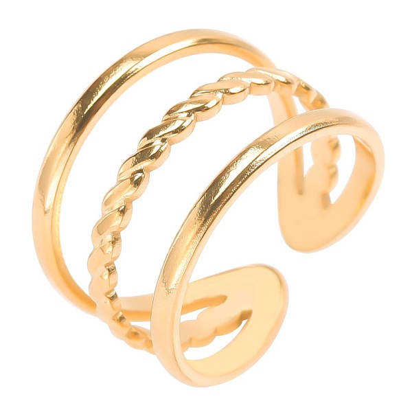 PandaHall Fashionable Titanium Steel Three Layers Open Cuff Rings for Men and Women, Golden Titanium Steel
PandaHall Fashionable Titanium Steel Three Layers Open Cuff Rings for Men and Women, Golden Titanium Steel
