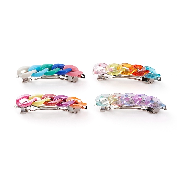 PandaHall Platinum Plated Iron Hair Barrette, with Acrylic Curb Chains, Mixed Color, 78x17x18mm Acrylic Multicolor
PandaHall Platinum Plated Iron Hair Barrette, with Acrylic Curb Chains, Mixed Color, 78x17x18mm Acrylic Multicolor